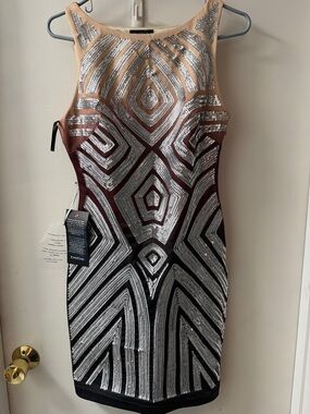 bebe Nude to Black Sequin Ombre Bodycon Mini Dress